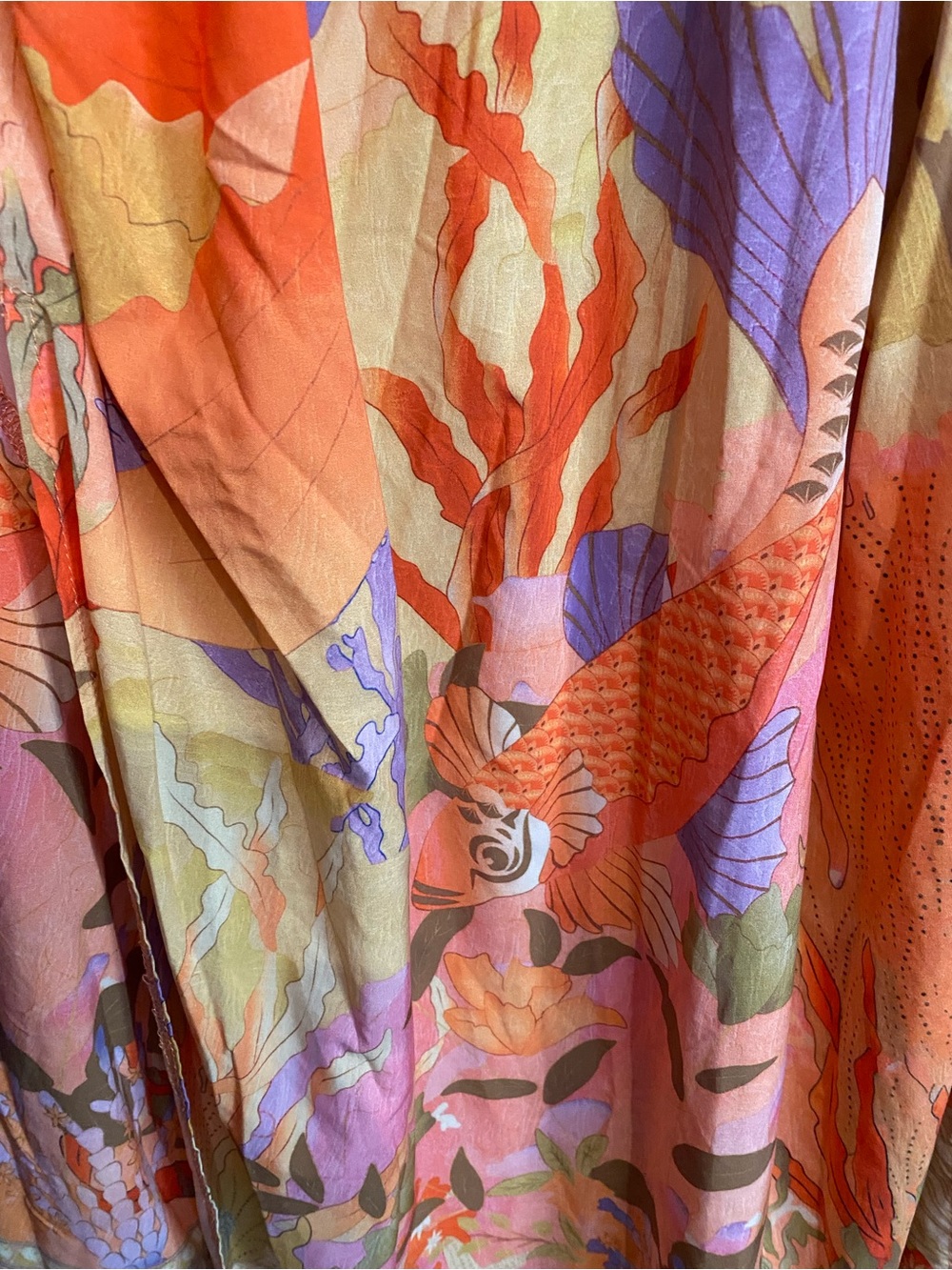 orange bohemian-style kimono features a mermaid print on the back and koi fish - Picture 5 of 9